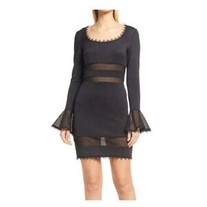 SHO Tadashi Shoji Black Illusion Mesh Bell Sleeve Mini Dress Medium NEW Party